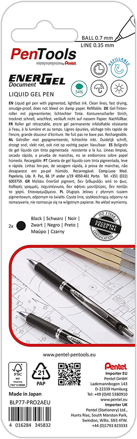 PENTOOLS ENERGEL GEL PEN 2PCS BLACK