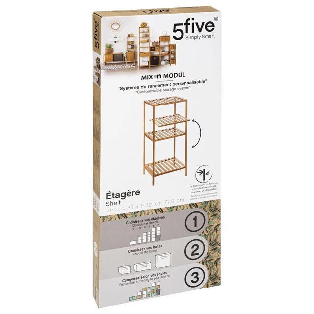 5FΙVΕ SHELF 1+2 BOXES MIX BAMBOO 35X32X77.5CM