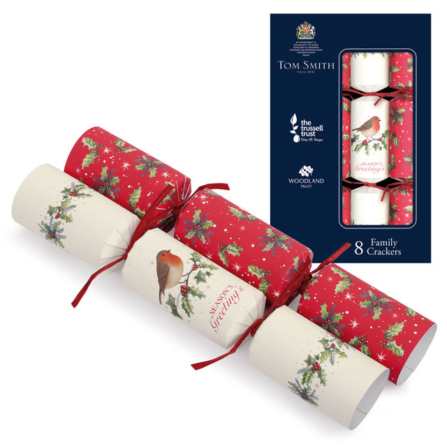 CHRISTMAS CRACKERS 12'' RED/CREAM 8PCS 