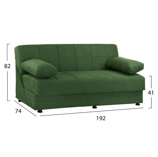 EGE 1214 HM3067.07 SOFA BED 3 SEATS STORAGE VELVET GREEN 192X74X82CM