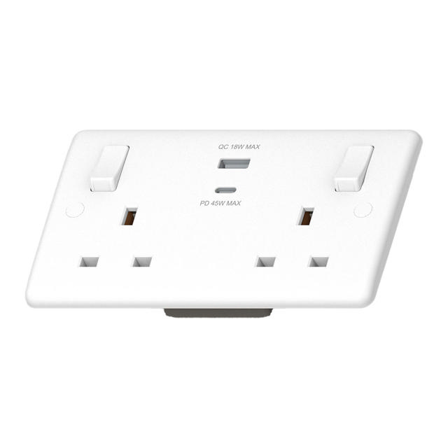 POWERLINK ACCESSORIES 13A SP 2-GANG ΔΙΠΛΗ ΠΡΙΖΑ ΜΕ USB-C 45W PD ΜΕ ΓΡΗΓΟΡΗ ΦΟΡΤΙΣΗ + USB-A 18W QC ΛΕ