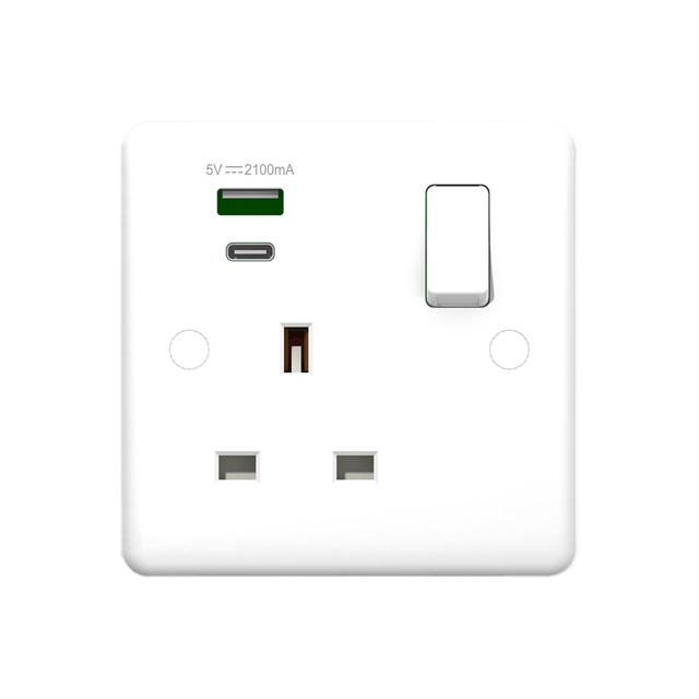 POWERLINK ACCESSORIES 13A SP 1-GANG ΜΟΝΗ ΠΡΙΖΑ ΜΕ ΔΙΠΛΟ ΦΟΡΤΙΣΤΗ USB TYPE-A & TYPE-C ΛΕΥΚΗ