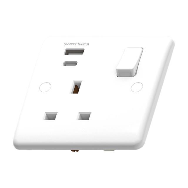 POWERLINK ACCESSORIES 13A SP 1-GANG SWITCHED SOCKET WITH DUAL USB CHARGER TYPE-A & TYPE-C WHITE