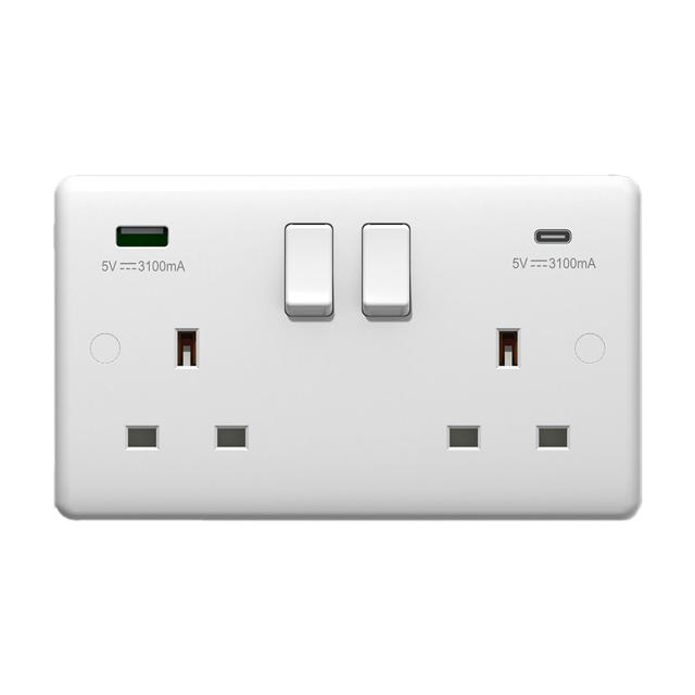 POWERLINK ACCESSORIES 13A SP 2-GANG SWITCHED SOCKET WITH DUAL USB CHARGER TYPE-A & TYPE-C WHITE