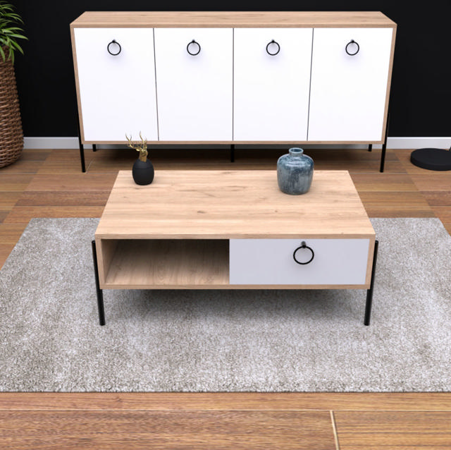 COFFEE TABLE HM9247.01 OAK WHITE 90X56X37.6CM