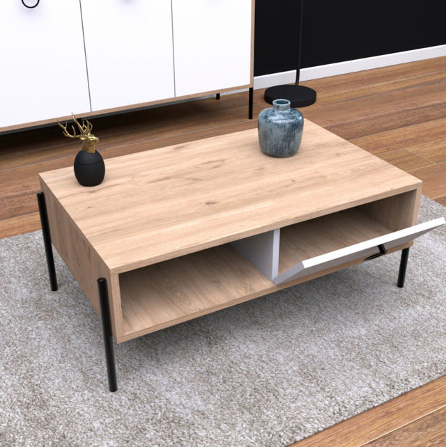 COFFEE TABLE HM9247.01 OAK WHITE 90X56X37.6CM