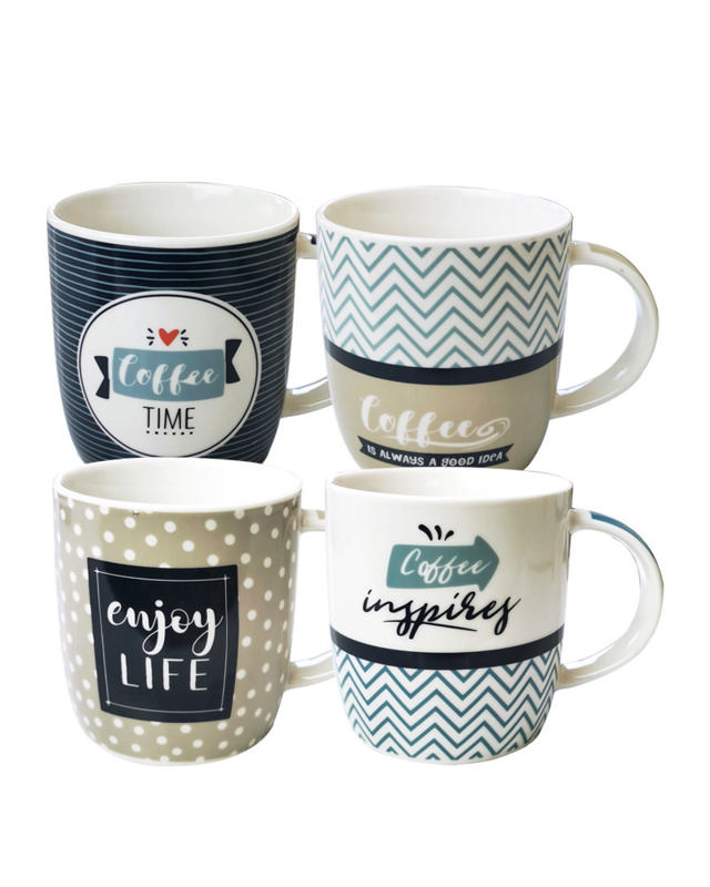 LIFESTYLE ΚΟΥΠΑ BEIGE/BLUE QUOTES 365ML 4 ASSORTED DESIGNS