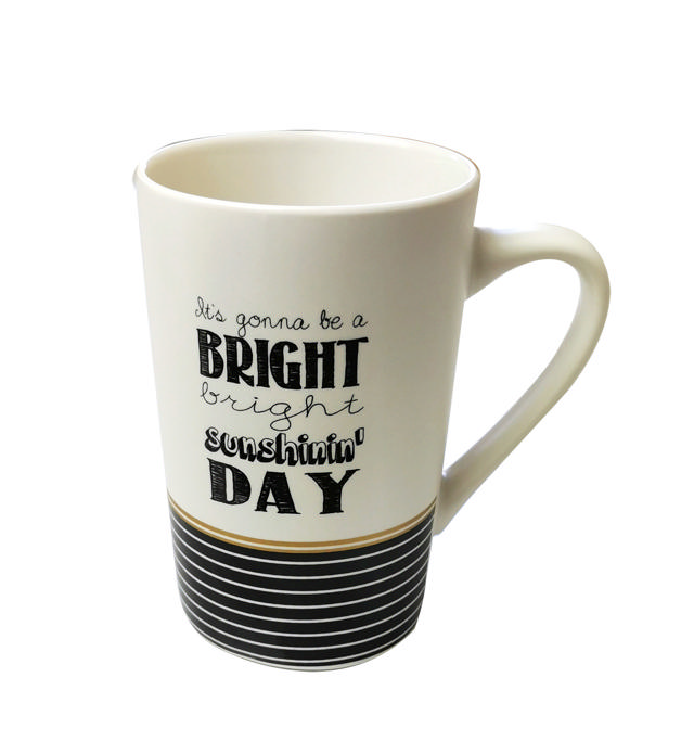 LIFESTYLE MUG BLACK/GOLD QUOTES 385ML 4 ASSORTED DESIGNS