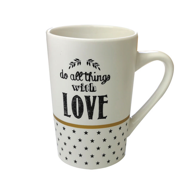 LIFESTYLE MUG BLACK/GOLD QUOTES 385ML 4 ASSORTED DESIGNS