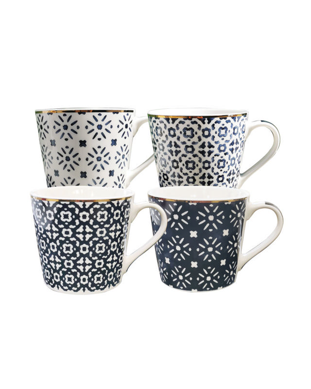 LIFESTYLE MUG MOSAIC BLUE 400ML 4 ASSORTED DESIGNS