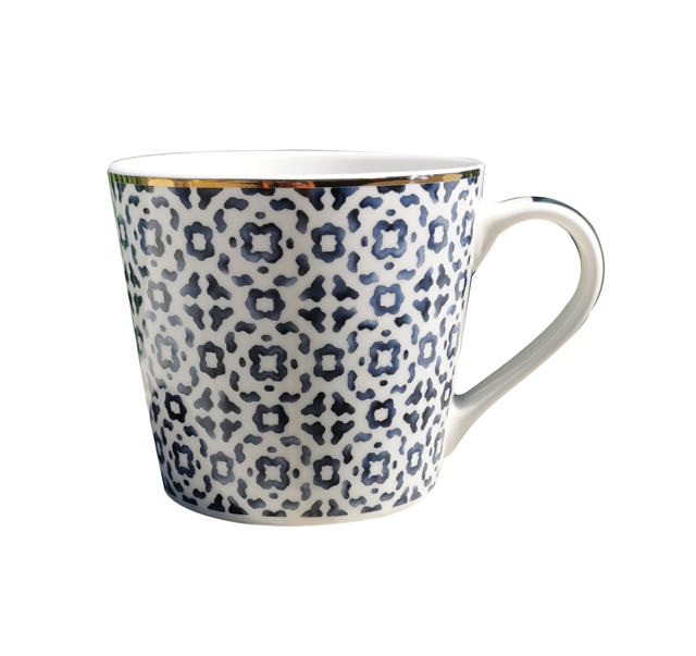 LIFESTYLE MUG MOSAIC BLUE 400ML 4 ASSORTED DESIGNS