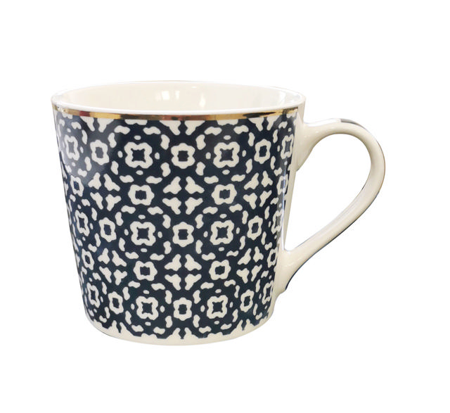 LIFESTYLE MUG MOSAIC BLUE 400ML 4 ASSORTED DESIGNS