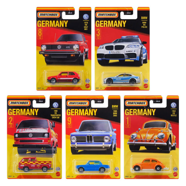 MATCHBOX GWL49 CARS GERMAN MODELS 5 ASSORTED DESIGNS