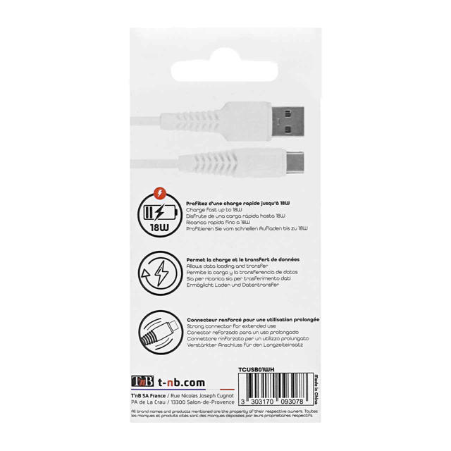 TNB TCUSB01WH USB-C TO USB-A CABLE 1M WHITE