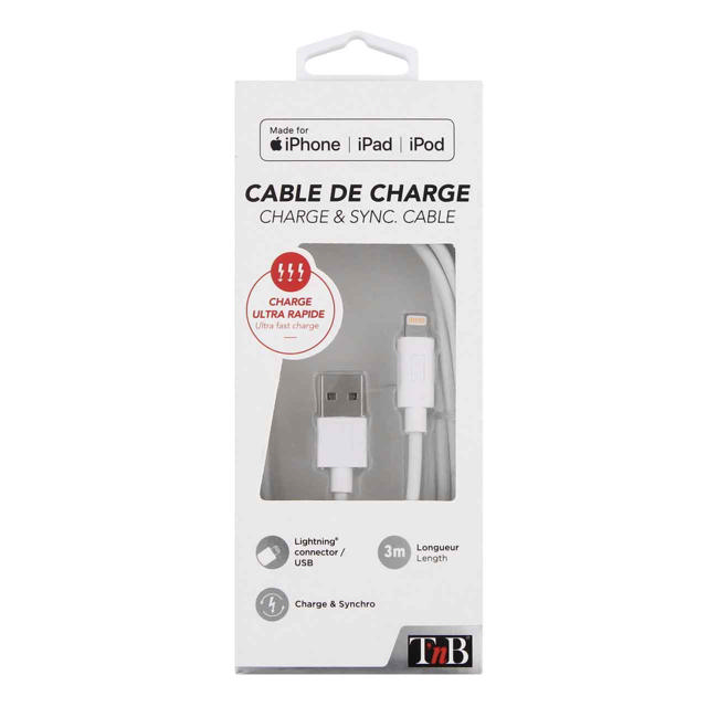 TNB CIIPLIGHT3WH LIGHTNING TO USB-A CABLE 3M WHITE