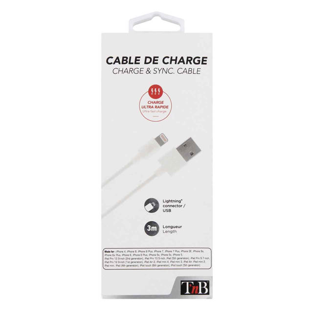 TNB CIIPLIGHT3WH LIGHTNING TO USB-A CABLE 3M WHITE