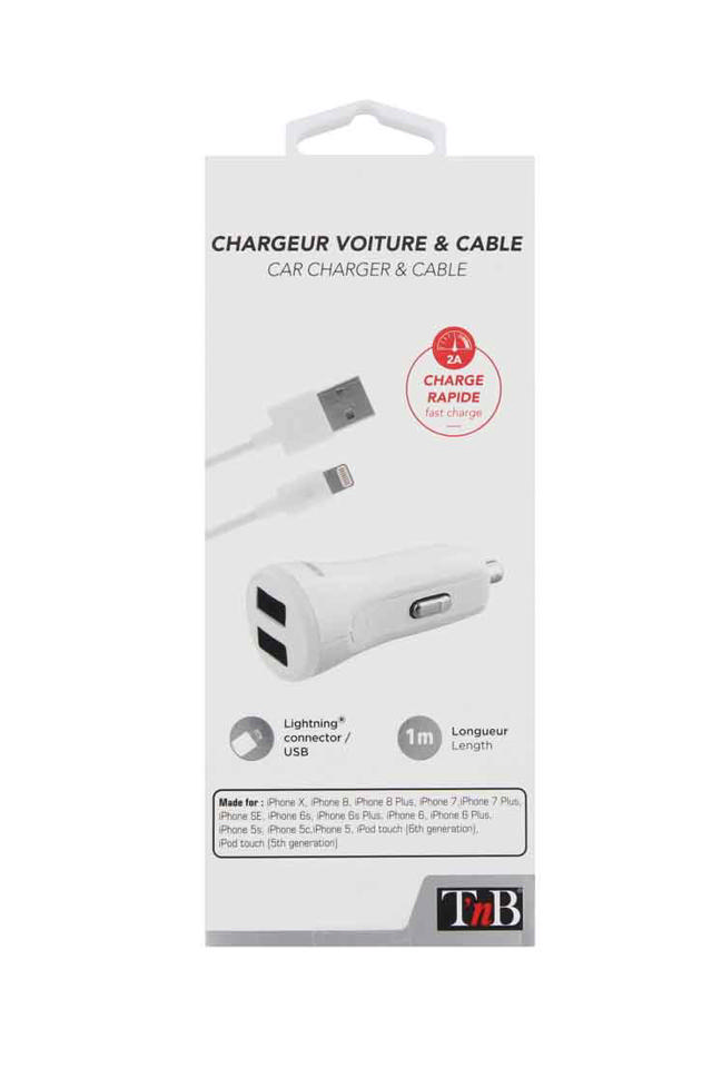 TNB CHLIGHT5 2XUSB-A 10W CAR CHARGER AND LIGHTNING CABLE