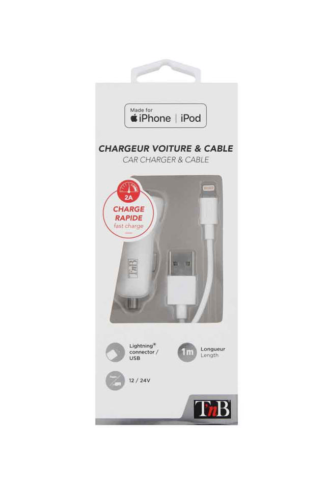 TNB CHLIGHT5 2XUSB-A 10W CAR CHARGER AND LIGHTNING CABLE