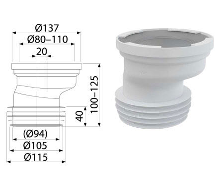 ALCAPLAST WITH CONNECTOR ECCENTRIC 20MM