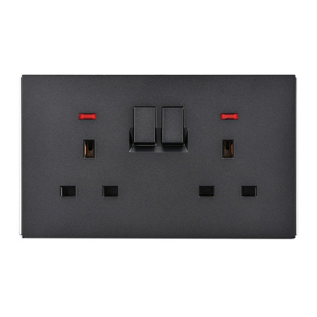 POWERLINK ACCESSORIES 13A DP BS ΔΙΠΛΗ ΠΡΙΖΑ ΜΕ ΦΩΤΙΖΟΜΕΝΟ NEON ΜΑΥΡΗ ΜΑΤ