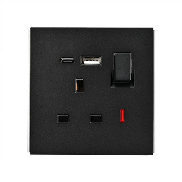 POWERLINK ACCESSORIES 13A DP BS ΜΟΝΗ ΠΡΙΖΑ ΜΕ ΦΩΤΙΖΟΜΕΝΟ NEON + USB A + TYPE C 5V 2100mA ΜΑΥΡΗ ΜΑΤ