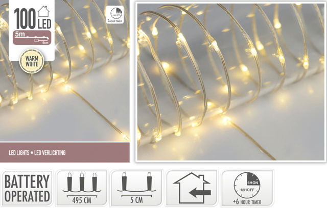 LED LIGHTS 100LED WARM WHITE WITH TIMER AND BATTERY OPERATED