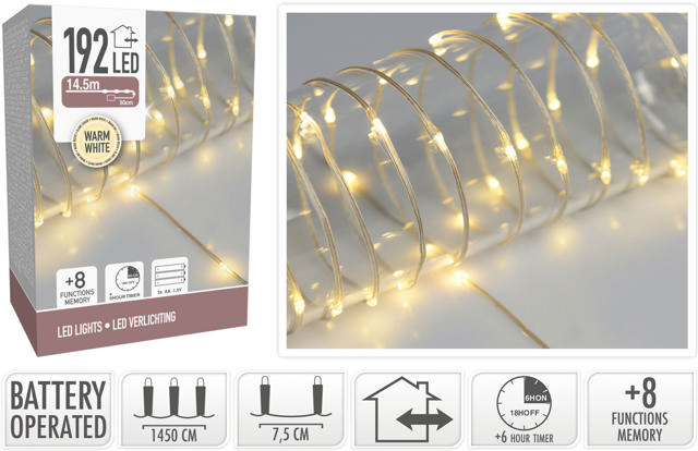 LED LIGHTS 192LED WARM WHITE WITH TIMER AND BATTERY OPERATED