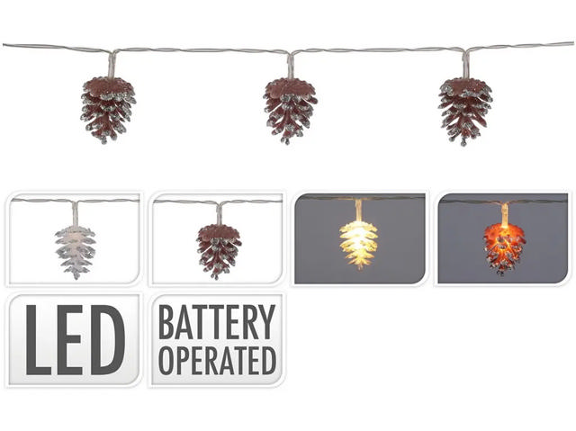 LED LIGHT PINECONE 10LED WARM WHITE 2 ASSORTED DESIGNS