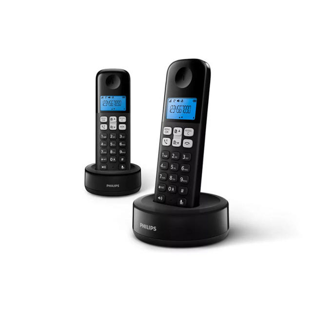 PHILIPS D1612B/GRS BLACK (GREEK MENU) DOUBLE WIRELESS PHONE OPEN LISTENING ILLUMINATED DISPLAY AND 50 MEMORY