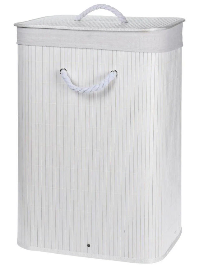 LAUNDRY BASKET BAMBOO FOLDABLE WHITE 40X30X60CM