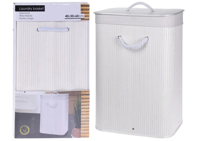 LAUNDRY BASKET BAMBOO FOLDABLE WHITE 40X30X60CM