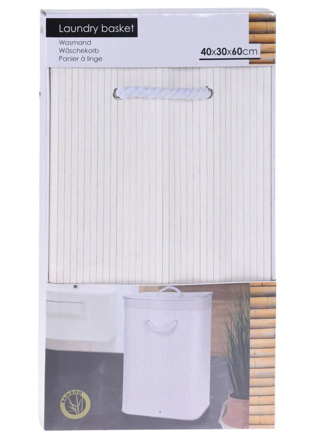 LAUNDRY BASKET BAMBOO FOLDABLE WHITE 40X30X60CM