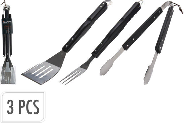 BBQ TOOLS SET OF 3PCS BLACK