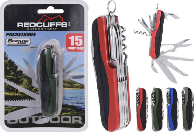 POCKET KNIFE 15 FUNCTIONS 4 ASSORTED COLORS