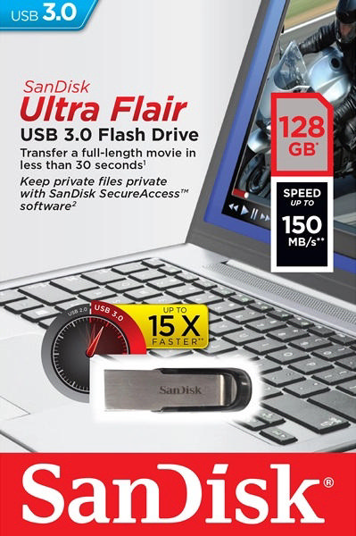 SANDISK ULTRA FLAIR 128GB USB 3.0 STICK