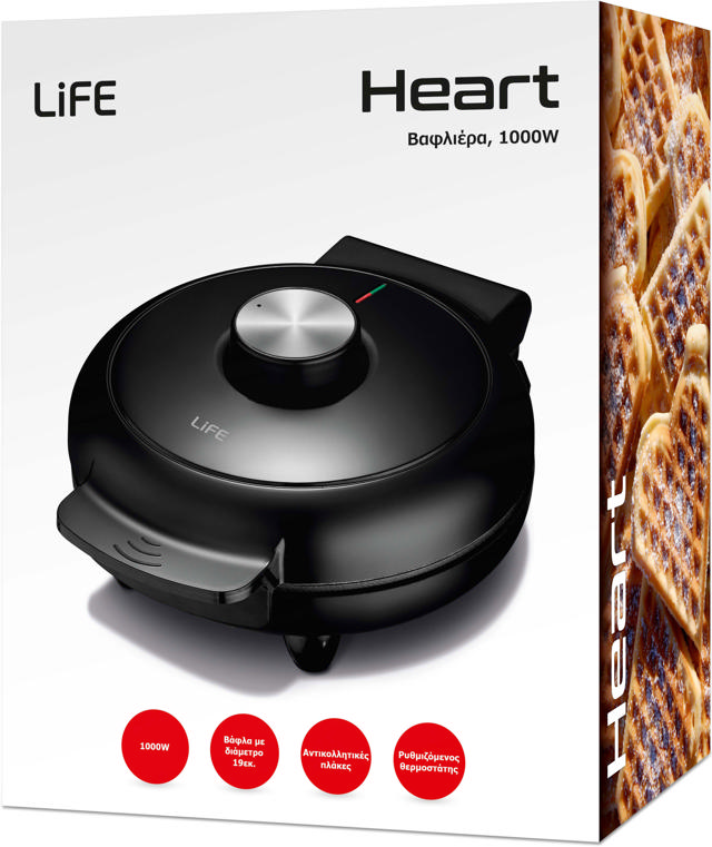 LIFE 221-0230 HEART WAFFLE MAKER 1000W