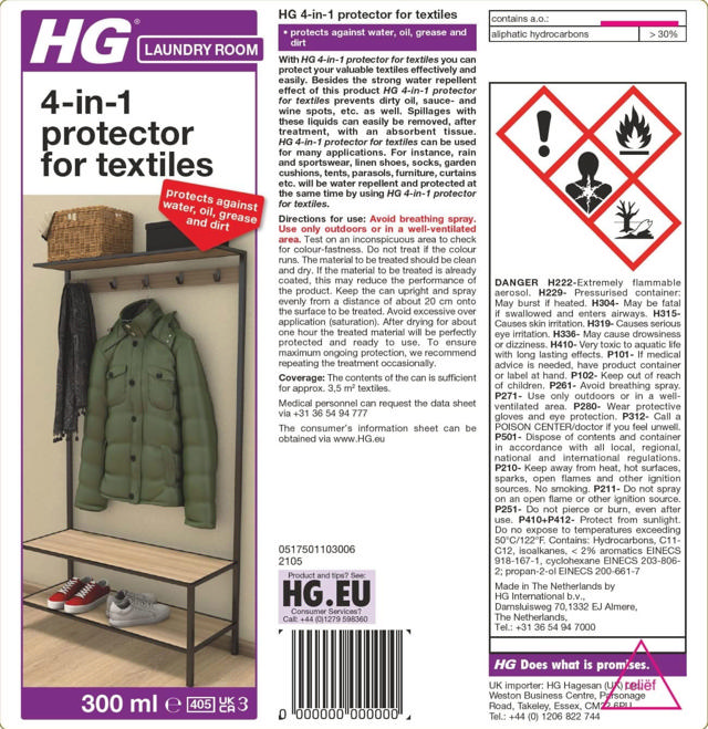 HG 4IN1 PROTECTOR TEXTILE 300ML