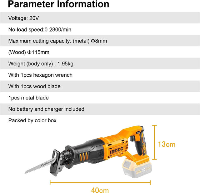 INGCO CRSLI1151 20V LI-ION RECIPROCATING SAW SOLO