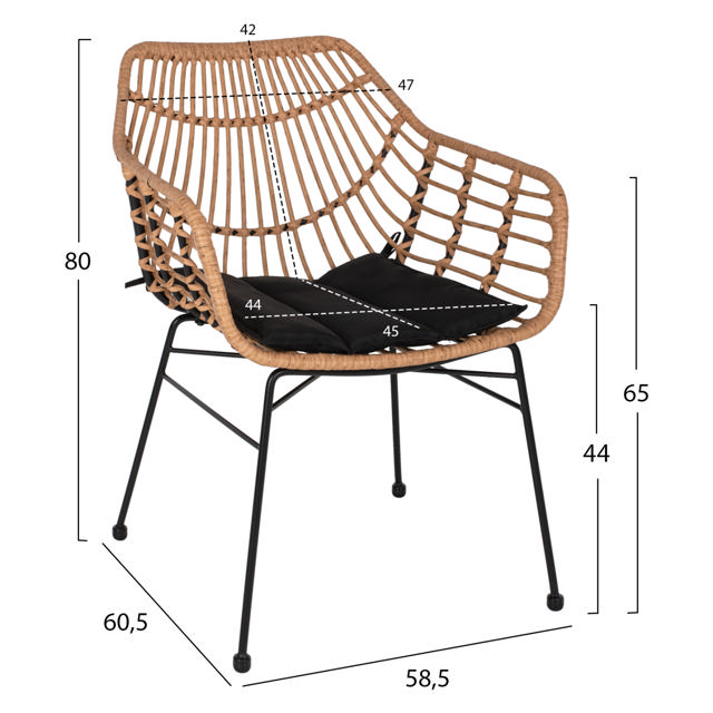 WICKER ΠΟΛΥΘΡΟΝΑ ME ΜΑΥΡΟ ΜΕΤΑΛΛΟ RATTAN ΜΠΕΖ & ΜΑΞΙΛΑΡΙ HM5864.01 58.5X60.5X80CM