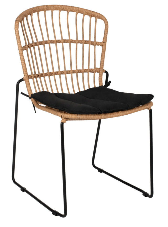 WICKER CHAIR PROFESSIONAL METAL FB95866.01 BLACK CUSHION BLACK RATTAN NATURAL 51.5x58x86Hcm.