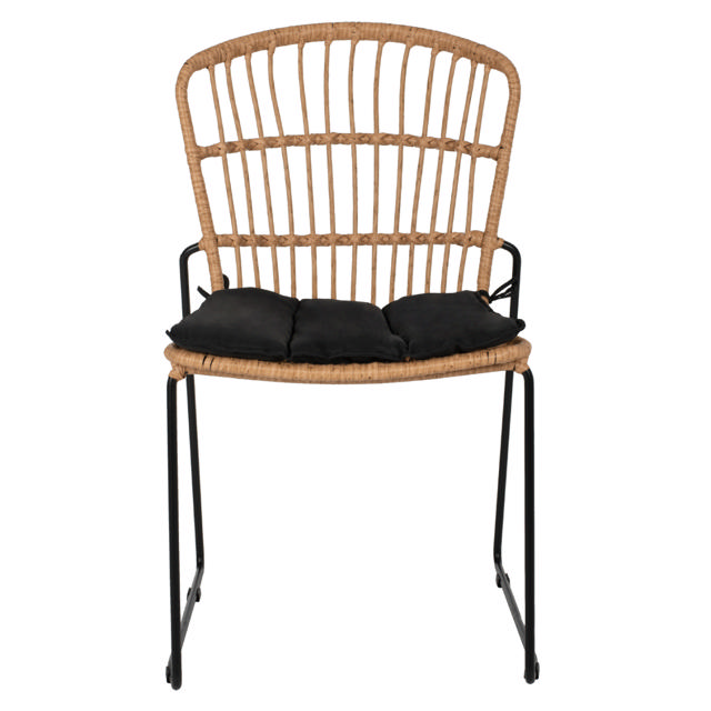 WICKER CHAIR PROFESSIONAL METAL FB95866.01 BLACK CUSHION BLACK RATTAN NATURAL 51.5x58x86Hcm.