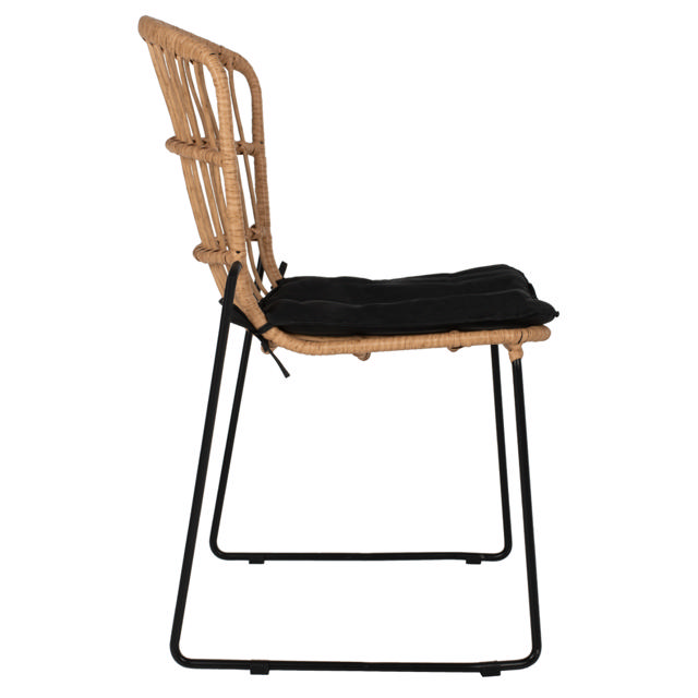 WICKER CHAIR PROFESSIONAL METAL FB95866.01 BLACK CUSHION BLACK RATTAN NATURAL 51.5x58x86Hcm.