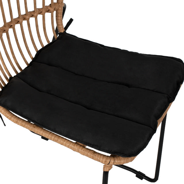 WICKER CHAIR PROFESSIONAL METAL FB95866.01 BLACK CUSHION BLACK RATTAN NATURAL 51.5x58x86Hcm.