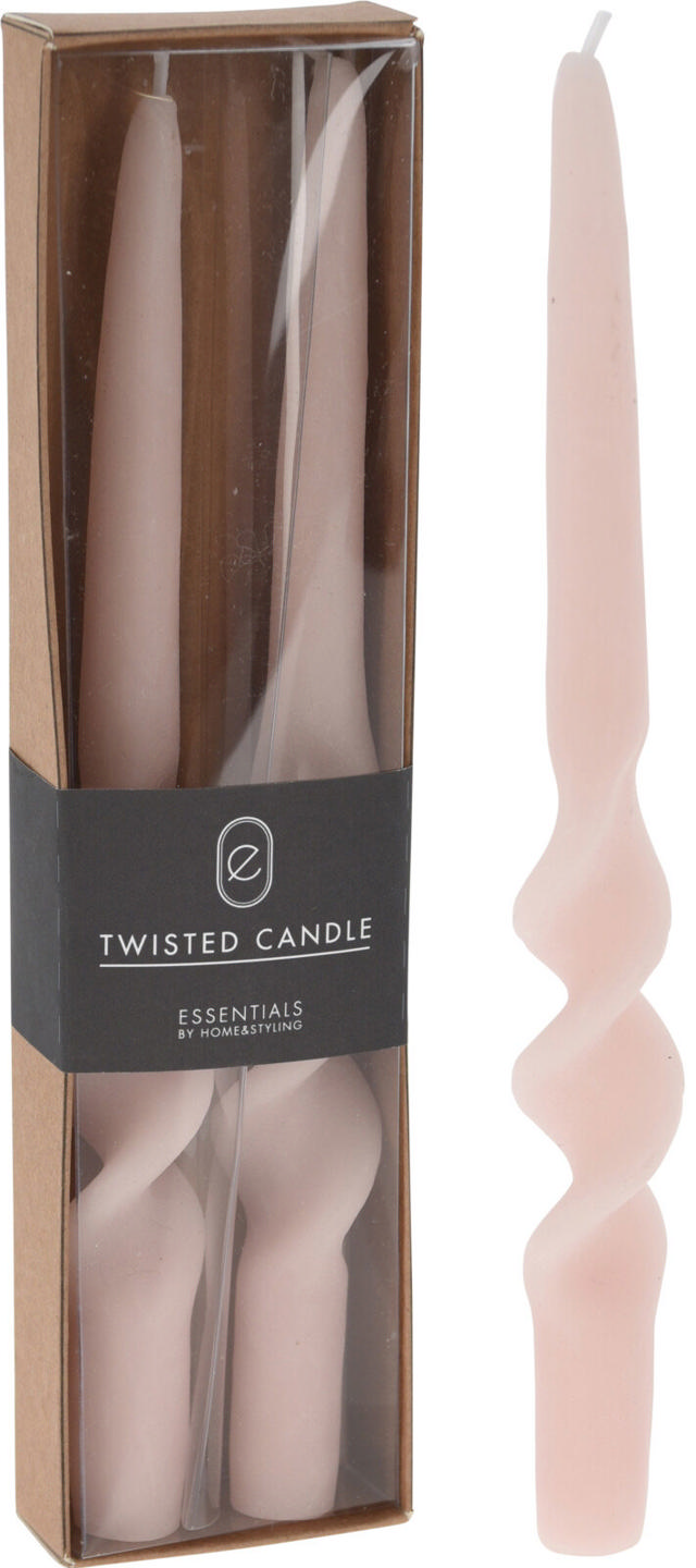 CANDLE TWISTED LIGHT PINK 25XH230MM 2PCS