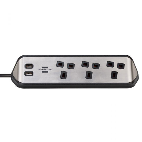 BRENNENSTUHL CORNER EXTENSION LEAD 3 WAY-2 USB BLACK