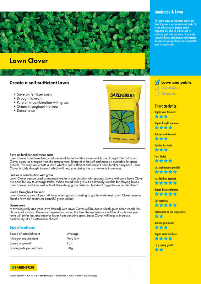 BARENBRUG LAWN CLOVER MIXTURE 0.5KG