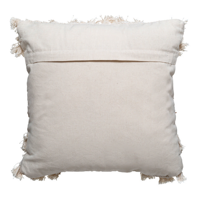 CUSHION POMPON 45X45CM WHITE & JUTE