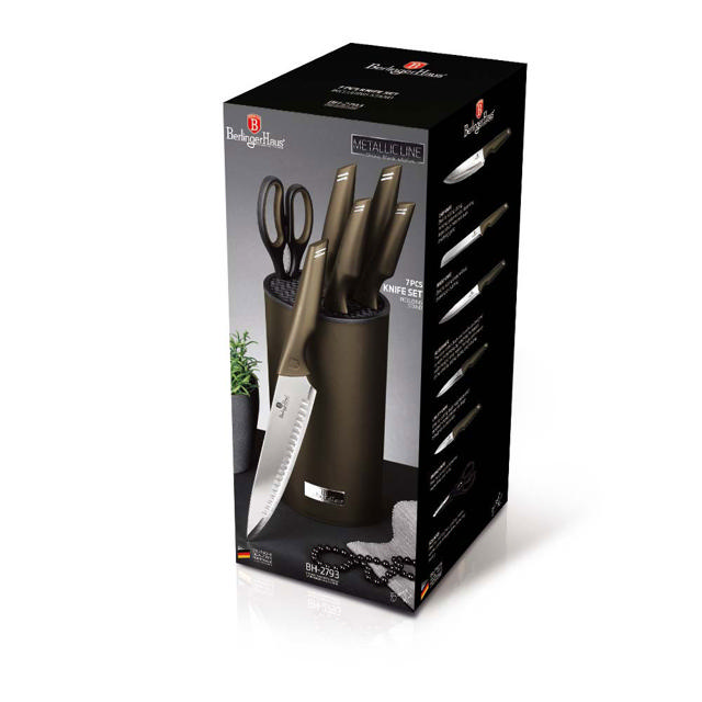 BERLINGER HAUS METALLIC LINE SHINY BLACK 7 PCS KNIFE SET WΙΤΗ STAND