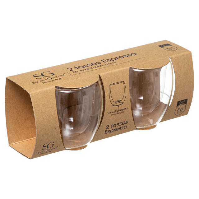 SET 2 MUGS CLEAR GLASS 8CL