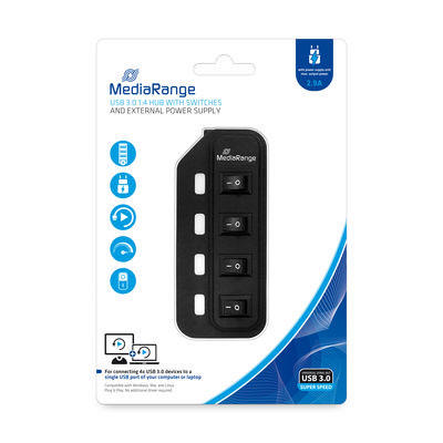 MEDIARANGE USB 3.0 HUB 1:4 PORT WITH POWER SUPPLY